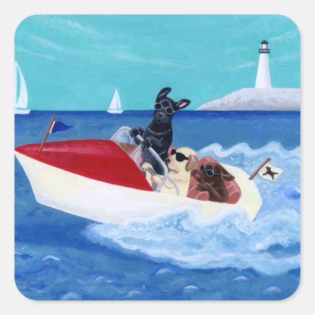 Cool Summer Labradors Painting Square Sticker (Front)