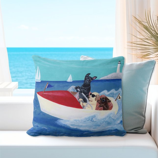 Cool Summer Labradors Painting Throw Pillow (Cool Summer Labradors Throw Pillow.  Nice Gift Idea for Labrador Owner's Beach House.)