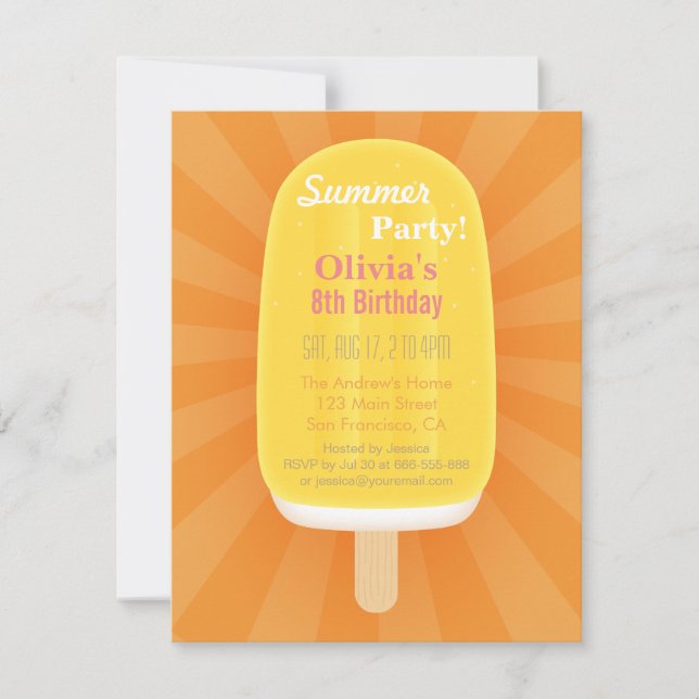 Cool Summer Lolly Popsicle Ice Cream Party Invitation (Front)