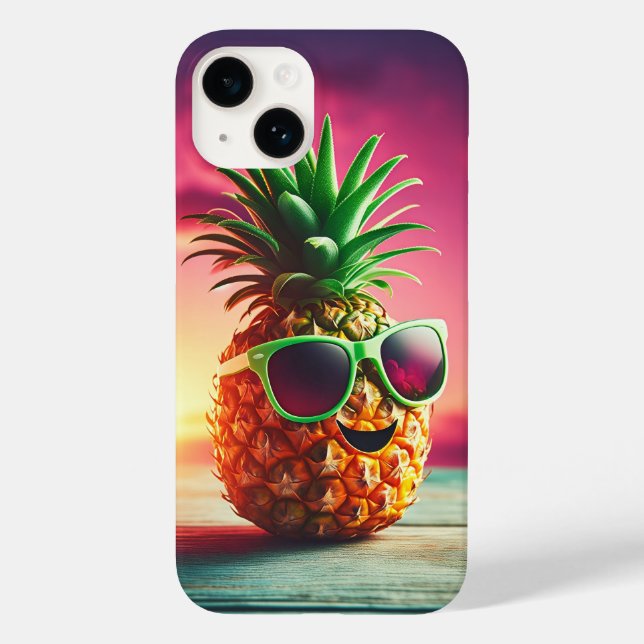 Cool Summer Pineapple with gree Sunglasses - Happy Case-Mate iPhone Case (Back)