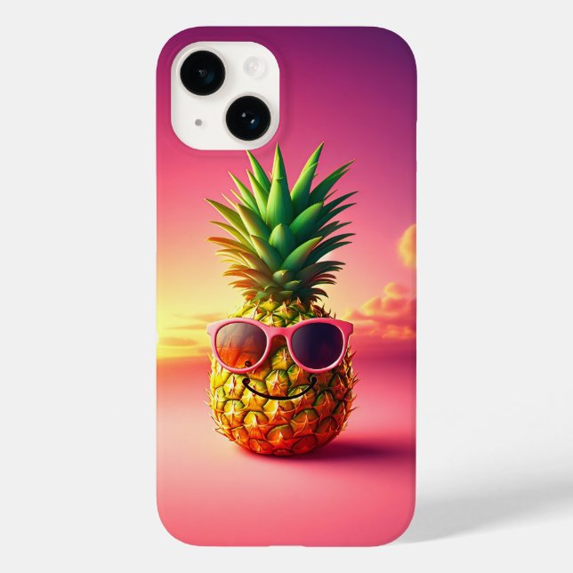 Cool Summer Pineapple with Pink Sunglasses - Happy Case-Mate iPhone Case (Back)