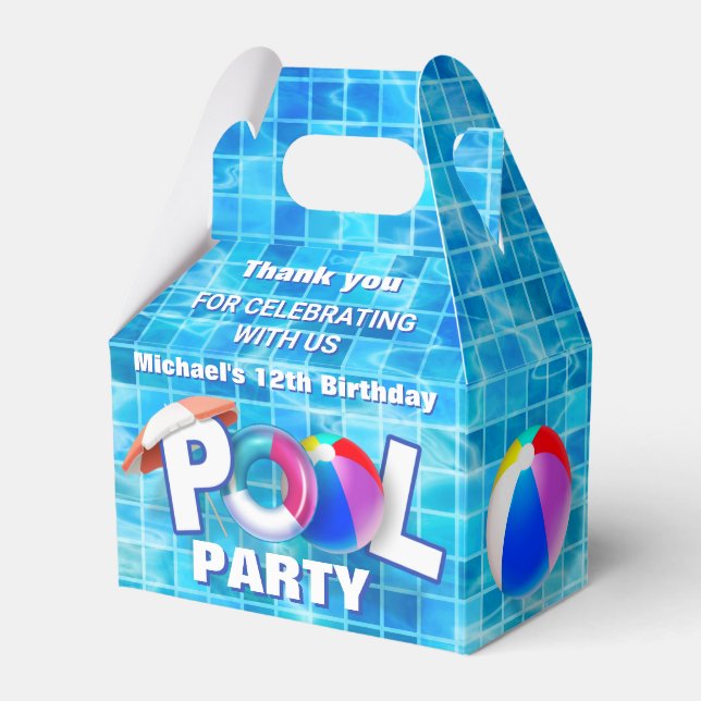 Cool Summer Pool Party Swimming Water Fun Favor Boxes (Front Side)
