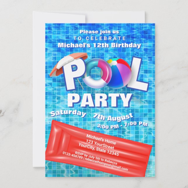 Cool Summer Pool Party Swimming Water Fun Invitation (Front)