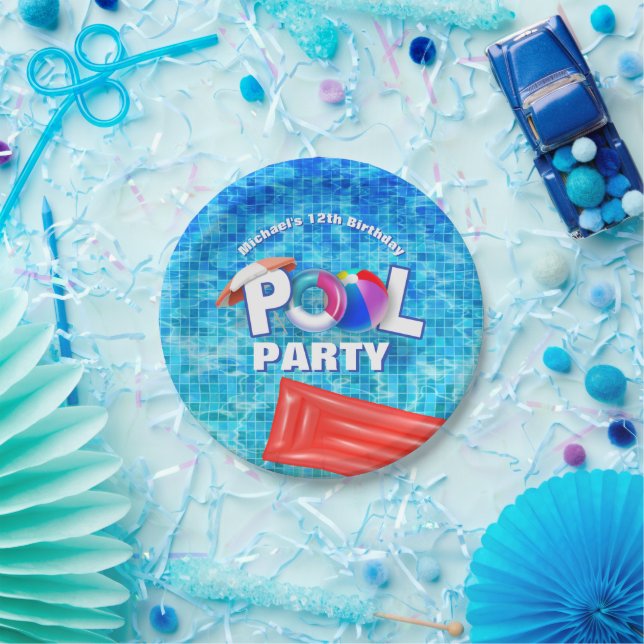 Cool Summer Pool Party Swimming Water Fun Paper Plates (Party)