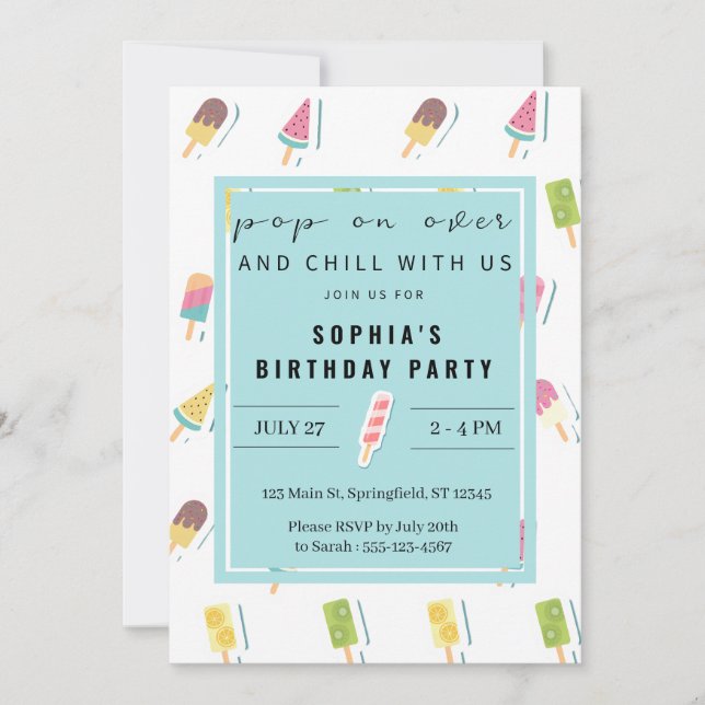 Cool Summer Popsicle Birthday Invitation (Front)
