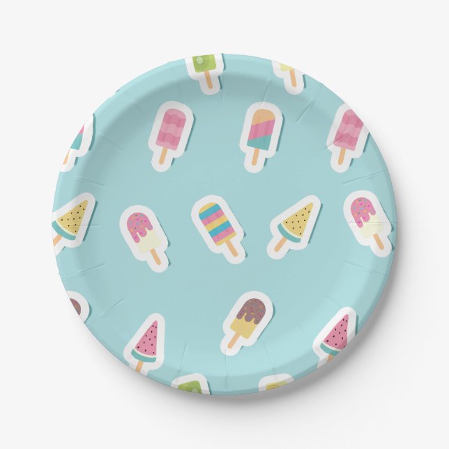 Cool Summer Popsicle Birthday Paper Plates (Front)