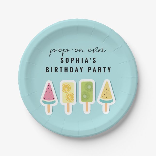 Cool Summer Popsicle Birthday Paper Plates (Front)