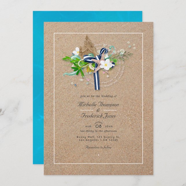 Cool Summer QR Code RSVP Beach Wedding Invitation (Front/Back)