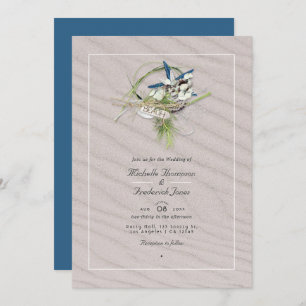 Cool Summer QR Code RSVP Beach Wedding Invitation