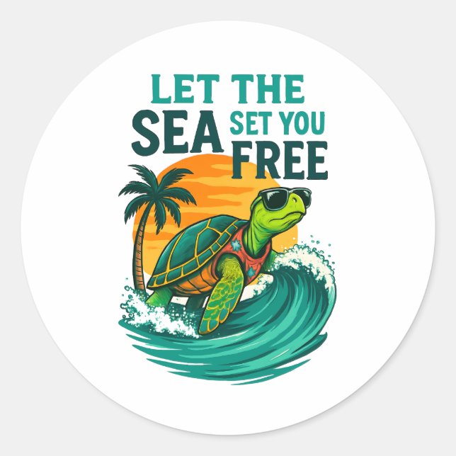 Cool Summer – Sea Turtle Vibes Classic Round Sticker (Front)