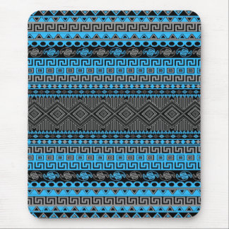 Cool summer trendy neon blue Aztec pattern Mouse Pad