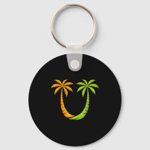 Cool summer vacation men women sunset beach palm keychain
