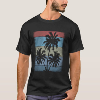 Cool Summer Vacation, Retro Sunset Palm Tree T-Shirt
