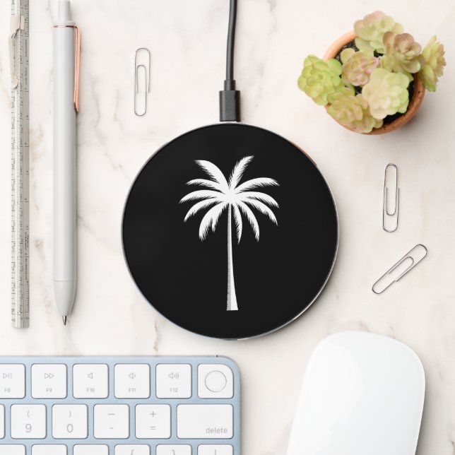 Cool Summer Vacation Sunset Beach Palm Tree Wireless Charger (Desk)