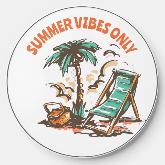 Cool Summer Vibes Only Palm Tree Beach Picnic Wireless Charger (Front)