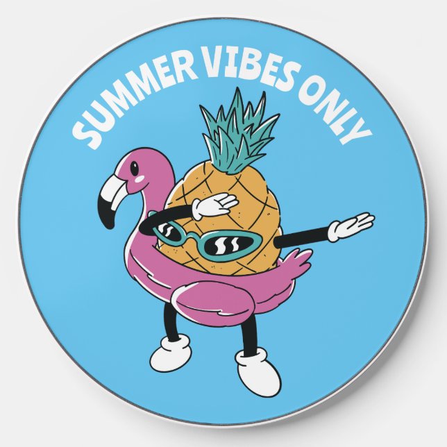 Cool Summer Vibes Only Pineapple Dabbing Swimming Wireless Charger (Front)
