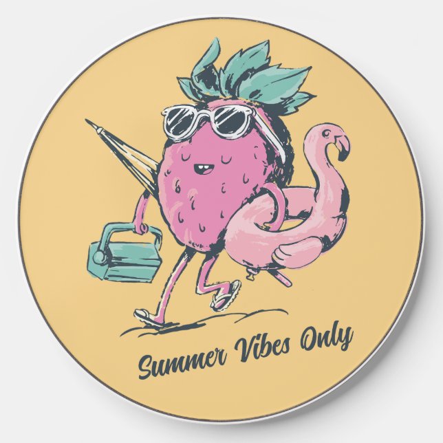 Cool Summer Vibes Only Strawberry Beach Picnic Wireless Charger (Front)