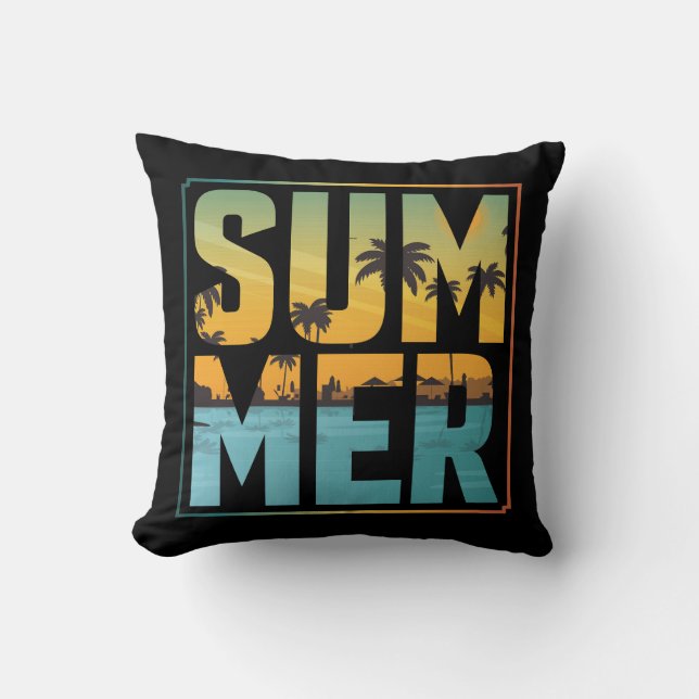 Cool Summer Vibes Palm Trees & Water Throw Pillow (Front)