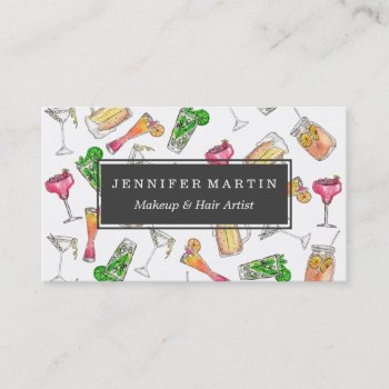 Cool Summer Watercolor Painted Mixed Drinks Patter Business Card by BlackStrawberry_Co at Zazzle