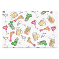 Cool Summer Watercolor Painted Mixed Drinks Patter Tissue Paper
