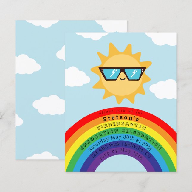 Cool Sun and Rainbow Budget Kids Graduation Invite (Front/Back)