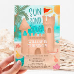 Cool Sun Fun Beach Party Sand Castle Kids birthday Invitation<br><div class="desc">Summer's here and it's time for Sun,  Sand & Fun! Celebrate your kids' birthday with this fun and colorful sand castle beach party invitation. Featuring gouache illustrated elements,  with Sand castle,  little crab,  sea stars,  the sun,  palm tree,  buckets.</div>