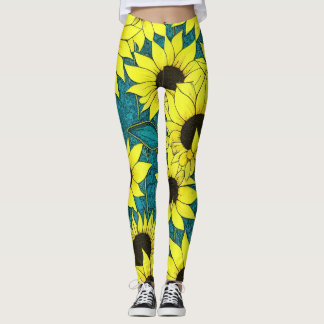 Cool Sunflower leggings - huge sunflowers vivid