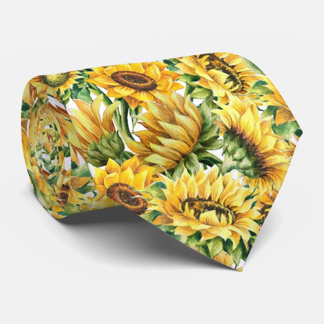 cool sunflower tiled pattern neck tie (Rolled)
