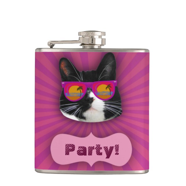 Cool Sunglasses Wearing Tuxedo Cat Fun Art  Hip Flask (Front)