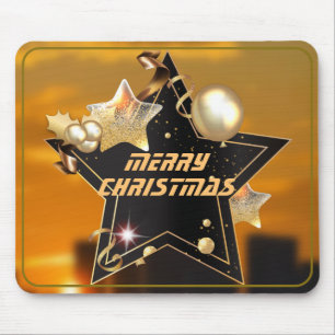 Cool Sunrise Black Gold Metallic Stars Christmas Mouse Pad