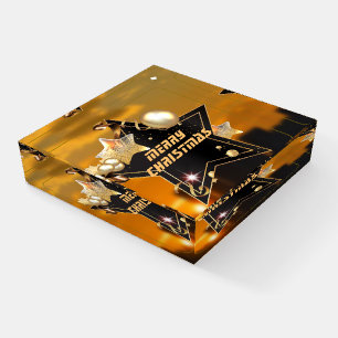 Cool Sunrise Black Gold Metallic Stars Christmas Paperweight