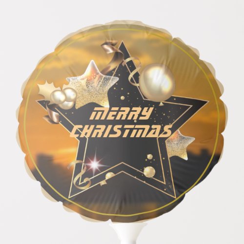 Cool Sunrise Gold Black Metallic Stars Merry Xmas  Balloon