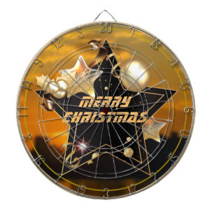 Cool Sunrise Gold Black Metallic Stars Merry Xmas Dart Board