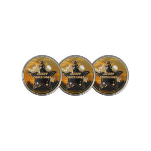 Cool Sunrise Gold Black Metallic Stars Merry Xmas Golf Ball Marker