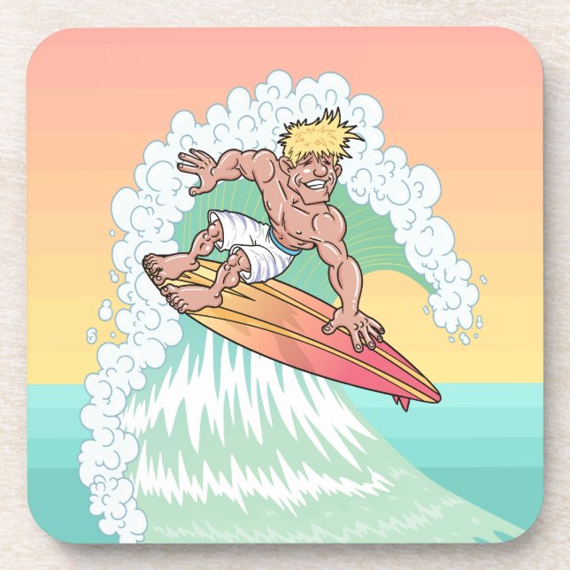 Cool Sunset Surfer Beverage Coaster (Front)