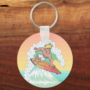 Cool Sunset Surfer Keychain