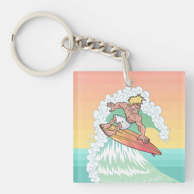 Cool Sunset Surfer Keychain (Front)