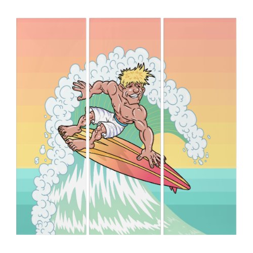 Cool Sunset Surfer Triptych