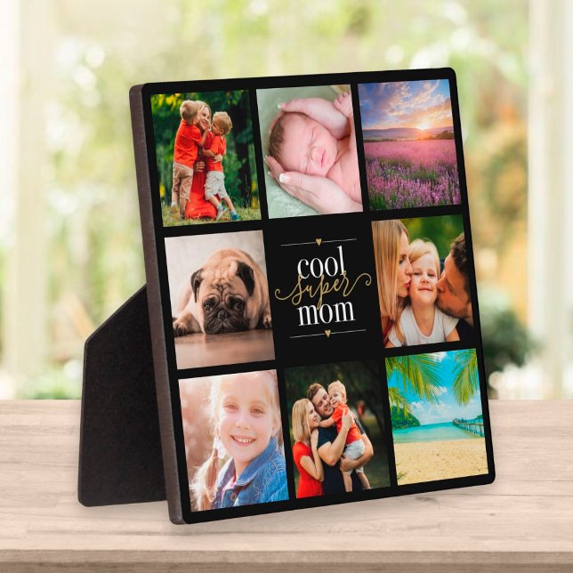 Cool Super Mom 8 Photo Collage Black And Gold Plaque (Creator Uploaded)