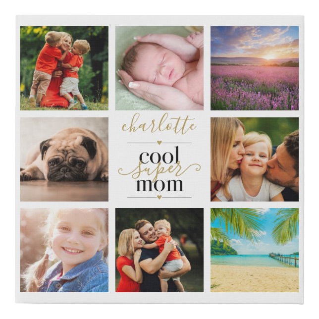 Cool Super Mom 8 Photo Collage Personalized Faux Canvas Print (Front)