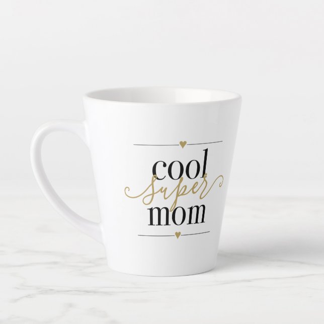 Cool Super Mom Modern Elegant Black And Gold Latte Latte Mug (Left)