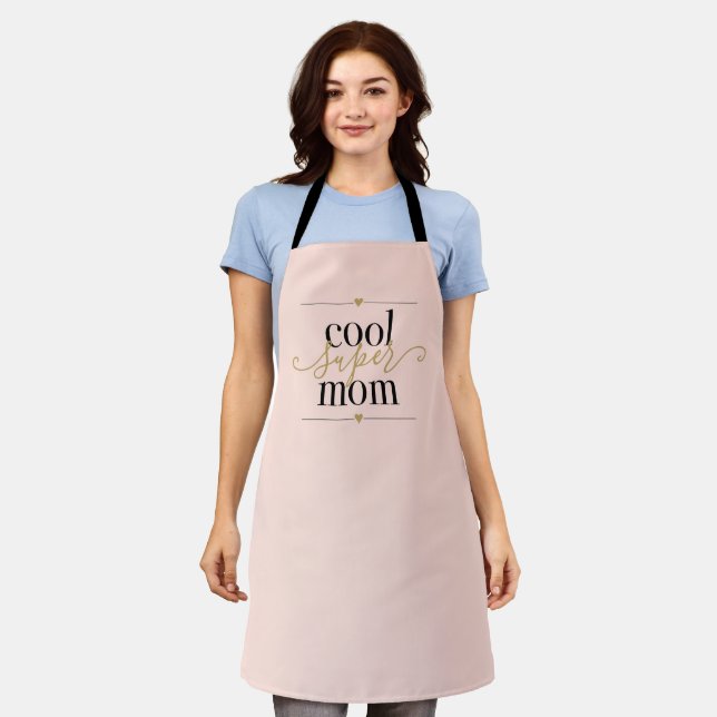 Cool Super Mom Modern Elegant Blush Pink and Gold Apron (Worn)