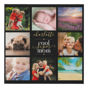 Cool Super Mom Personalized 8 Photo Collage Faux Canvas Print
