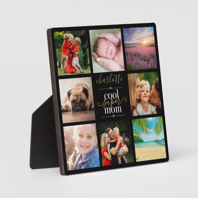 Cool Super Mom Personalized 8 Photo Collage Plaque (Front)