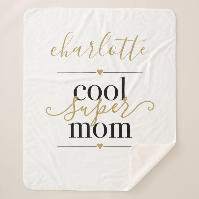 Cool Super Mom Personalized  Black And Gold  Sherpa Blanket (Front)