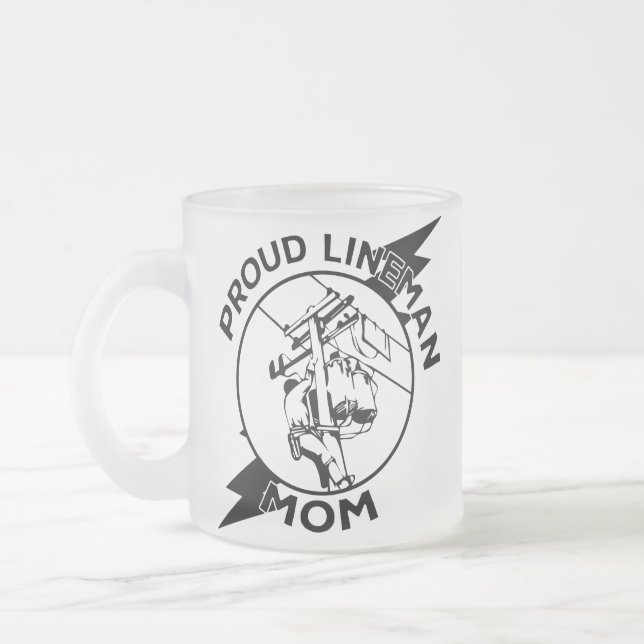 Cool Super Proud Lineman Mom- Mother's day Frosted Glass Coffee Mug (Left)