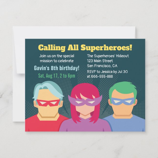 Cool Superhero Birthday Party Invitation (Front)