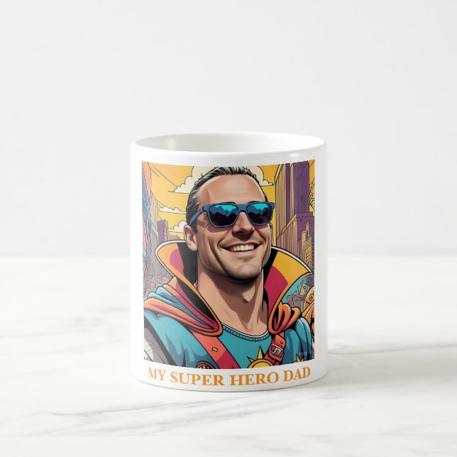 Cool Superhero Dad Comic Book Art Style  Coffee Mug (Center)