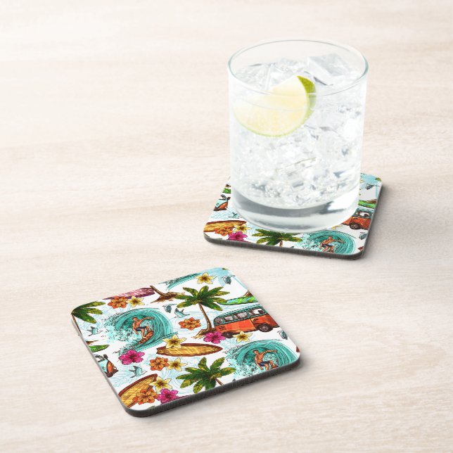 Cool surf beach pattern beverage coaster (Right Side)