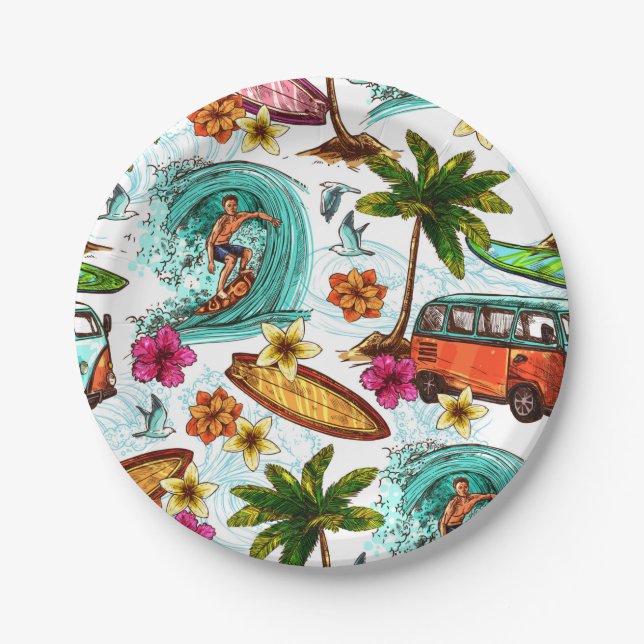 Cool surf beach pattern paper plates (Front)